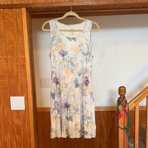 NWT Cupio Light Sleeveless Summer Dress - White with Yellow & Purple Flowers